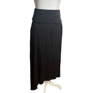Pink Rose Black Jersey Foldover Waist Maxi Skirt L High-Low Great Codition‎